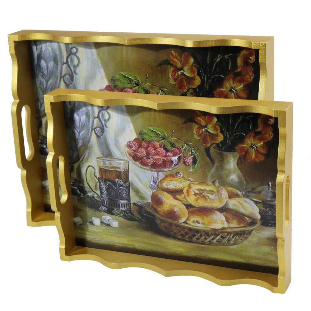Gold Wooden Tray (2 Pcs) / M-382 / 53792 - Karout Online -Karout Online Shopping In lebanon - Karout Express Delivery 