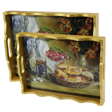 Gold Wooden Tray (2 Pcs) / M-382 / 53792 - Karout Online -Karout Online Shopping In lebanon - Karout Express Delivery 