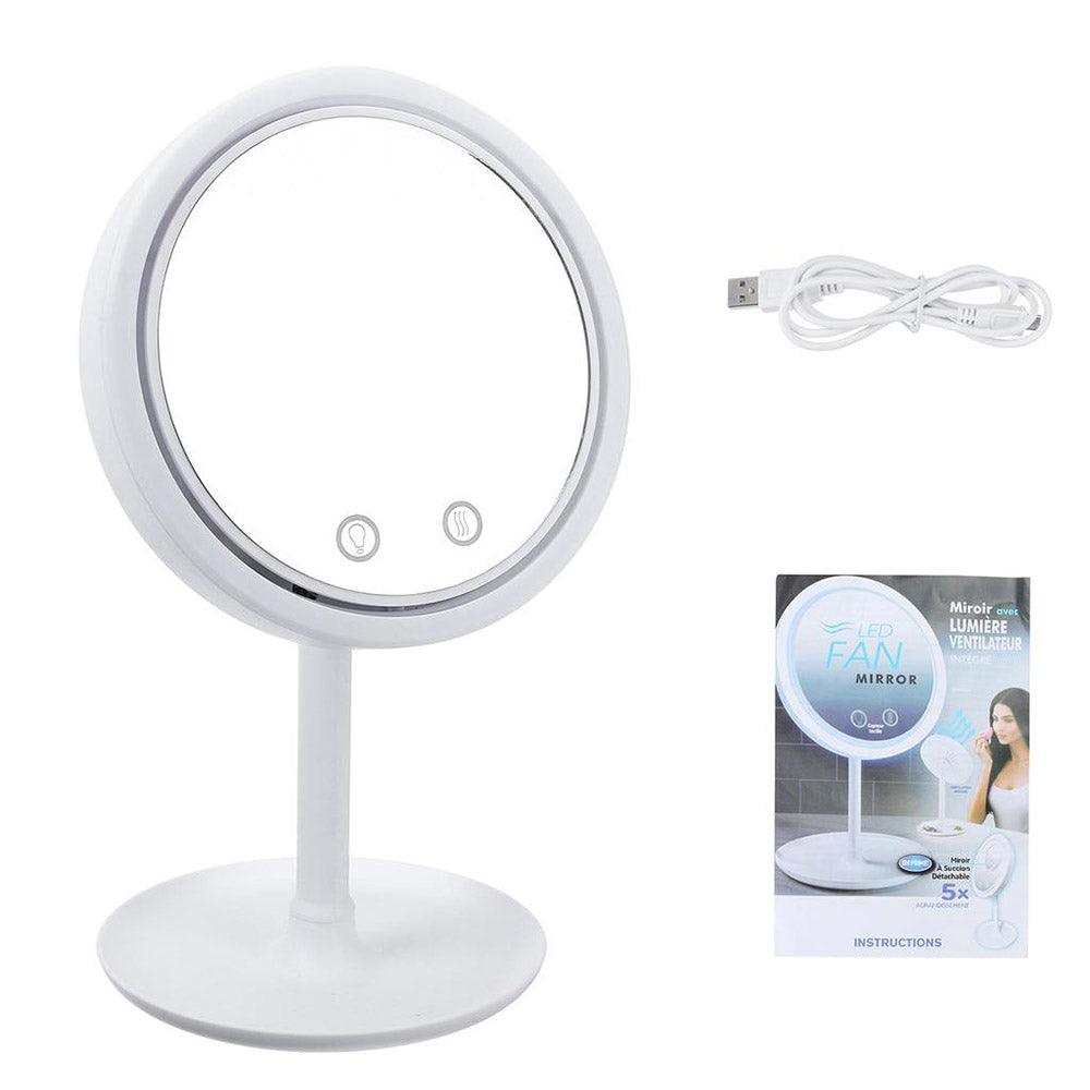 Makeup Mirror with LED Light 5X Magnification Mirror Built-In Fan - Karout Online -Karout Online Shopping In lebanon - Karout Express Delivery 