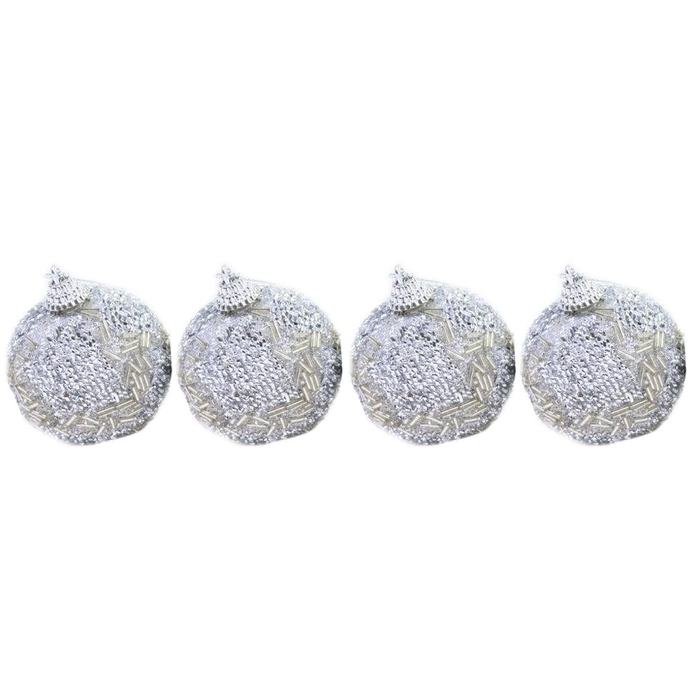 Christmas Sprinkle Silver Balls 6 cm Tree Decoration Set (4 Pcs) - Karout Online -Karout Online Shopping In lebanon - Karout Express Delivery 