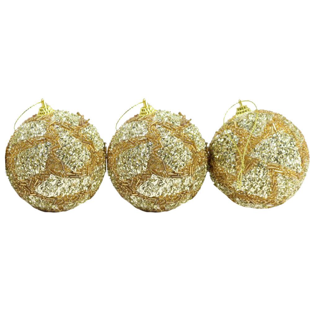 Christmas Gold 8 cm Glittered Sprinkle Balls Tree Decoration Set (3 Pcs) - Karout Online -Karout Online Shopping In lebanon - Karout Express Delivery 