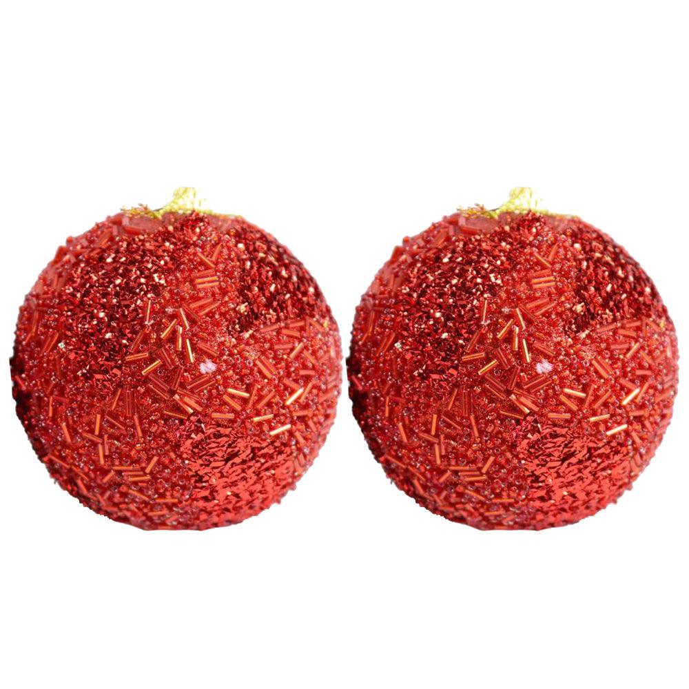Christmas Red Ball 10 cm Tree Decoration Set (2 pcs) - Karout Online -Karout Online Shopping In lebanon - Karout Express Delivery 
