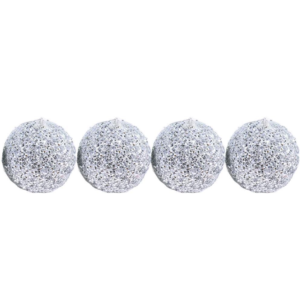 Christmas Glittered Silver Balls 6 cm Tree Decoration Set (4 Pcs) - Karout Online -Karout Online Shopping In lebanon - Karout Express Delivery 