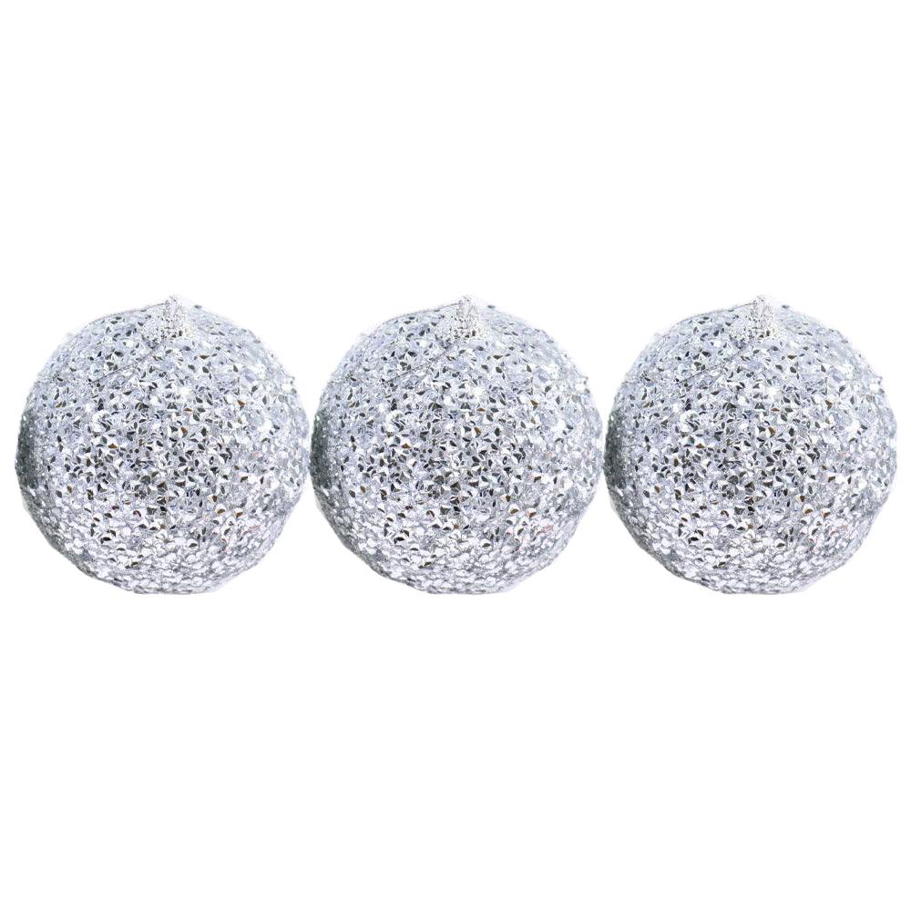Christmas Silver 8 cm Glittered Balls Tree Decoration Set (3 Pcs) - Karout Online -Karout Online Shopping In lebanon - Karout Express Delivery 