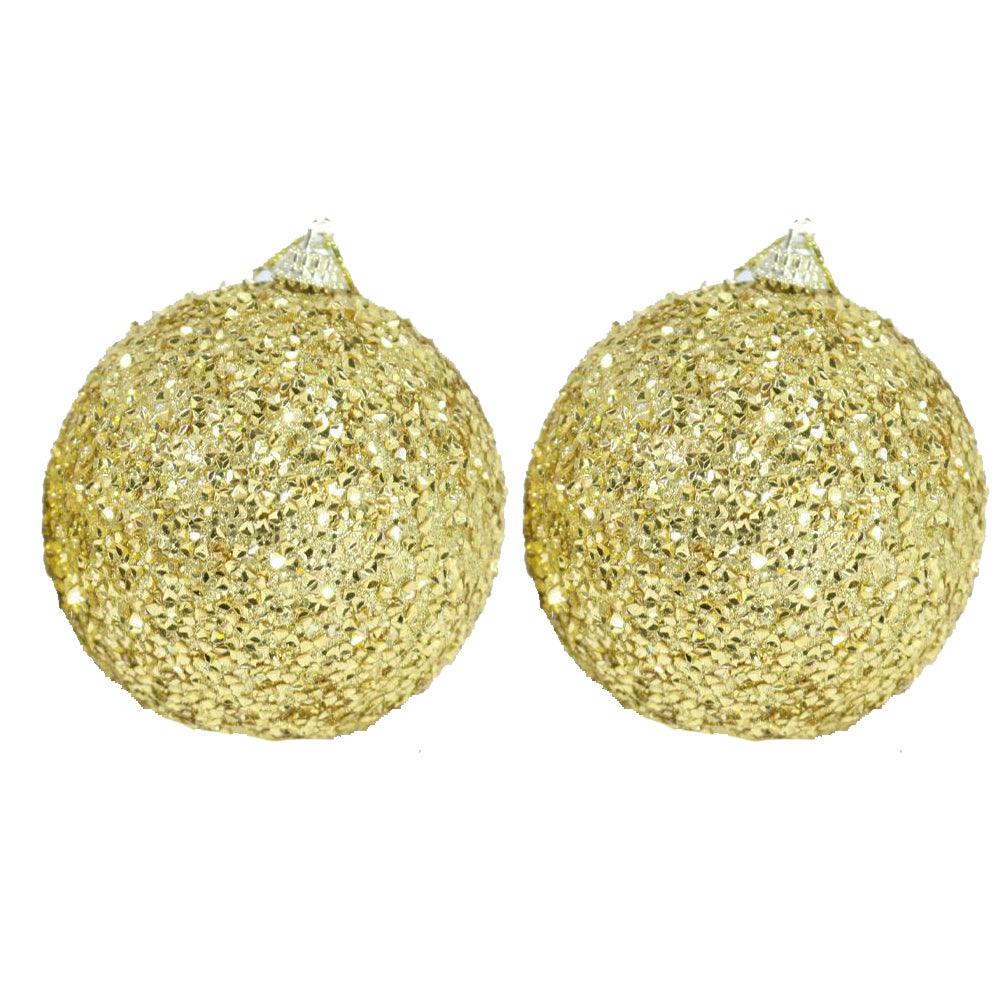 Christmas Gold Glittered Ball 10 cm Tree Decoration Set (2 pcs) - Karout Online -Karout Online Shopping In lebanon - Karout Express Delivery 