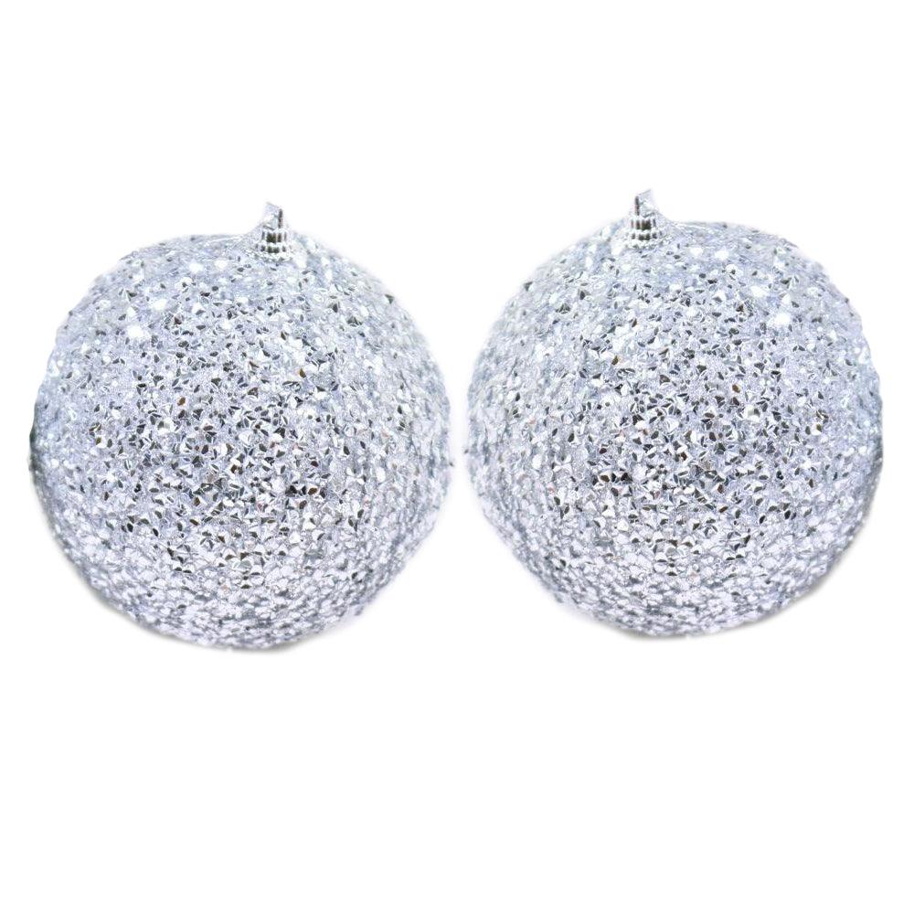 Christmas Silver Ball 10 cm Tree Decoration Set (2 pcs) - Karout Online -Karout Online Shopping In lebanon - Karout Express Delivery 