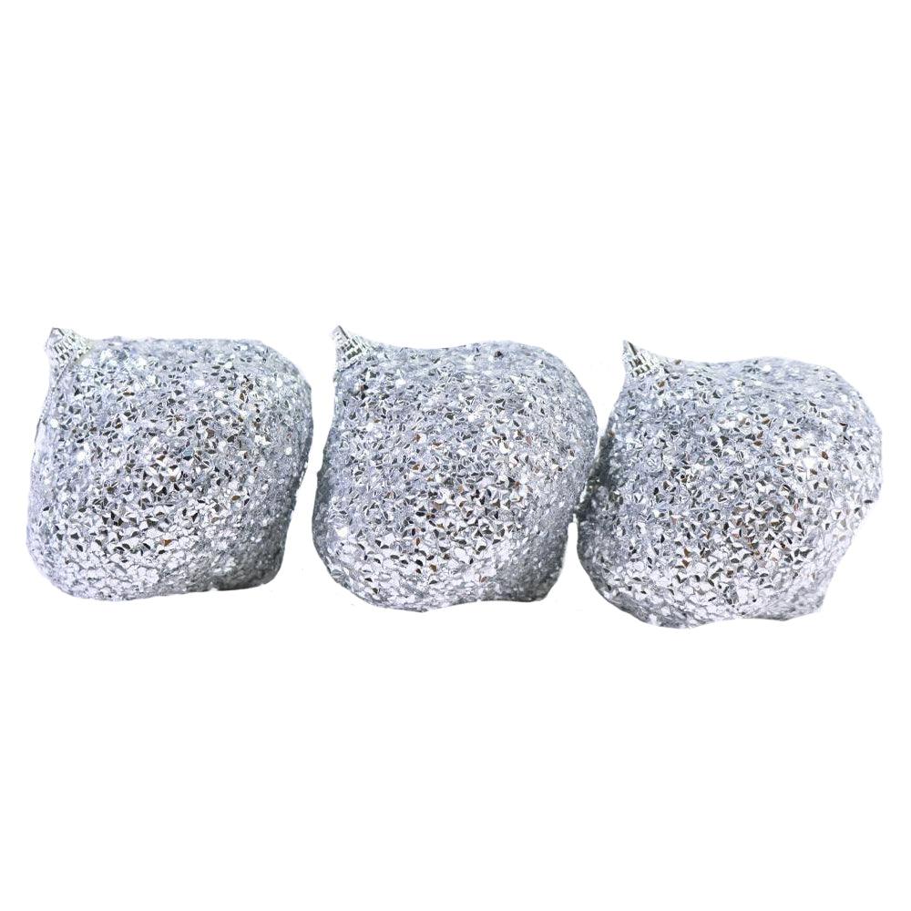 Christmas Oval Glittered Silver Balls Tree Decoration Set (3 Pcs) - Karout Online -Karout Online Shopping In lebanon - Karout Express Delivery 