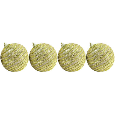 Christmas Striped Glittered Gold Balls Tree Decoration Set (4 Pcs) - Karout Online -Karout Online Shopping In lebanon - Karout Express Delivery 