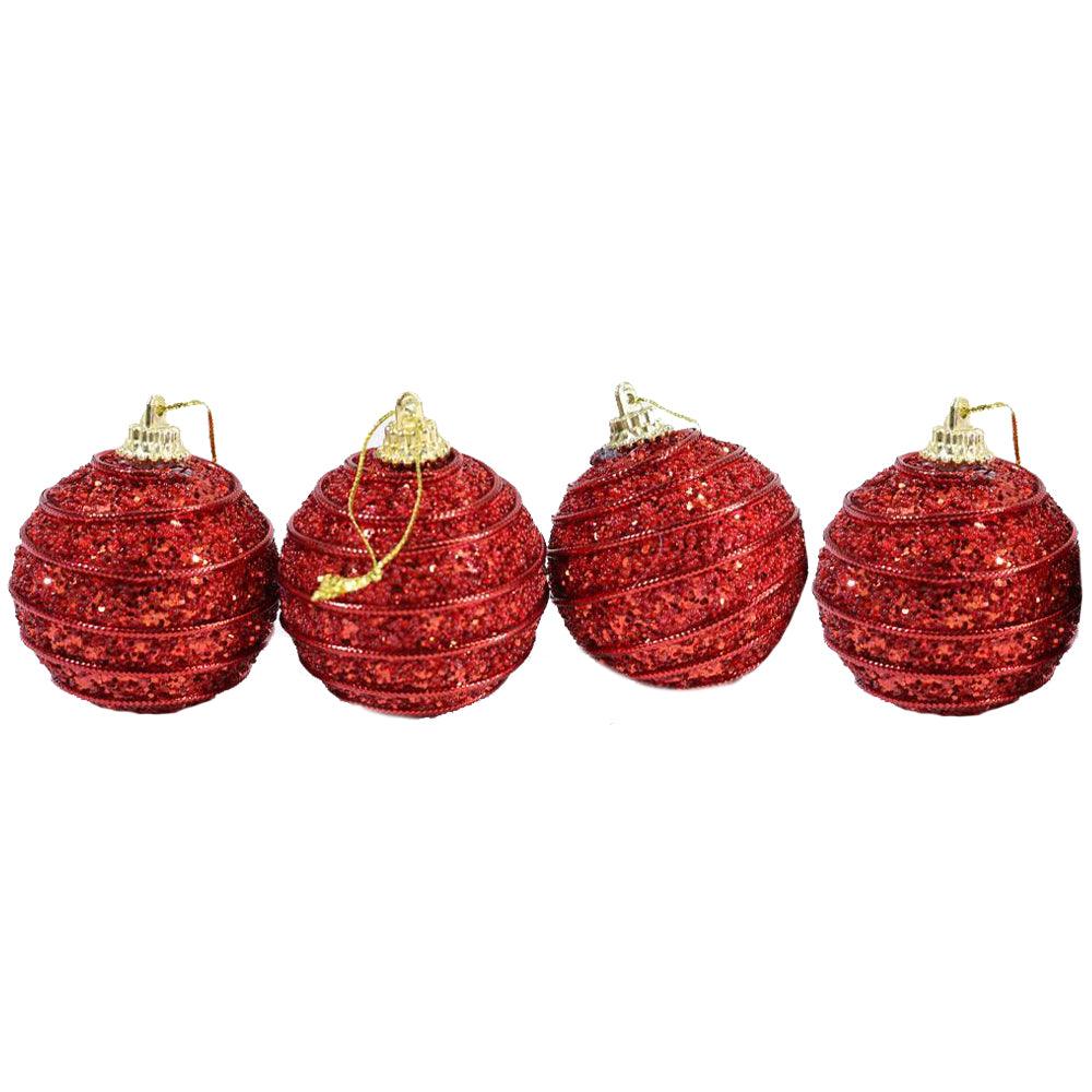 Christmas Red Balls 6 cm Tree Decoration Set (4 Pcs) - Karout Online -Karout Online Shopping In lebanon - Karout Express Delivery 