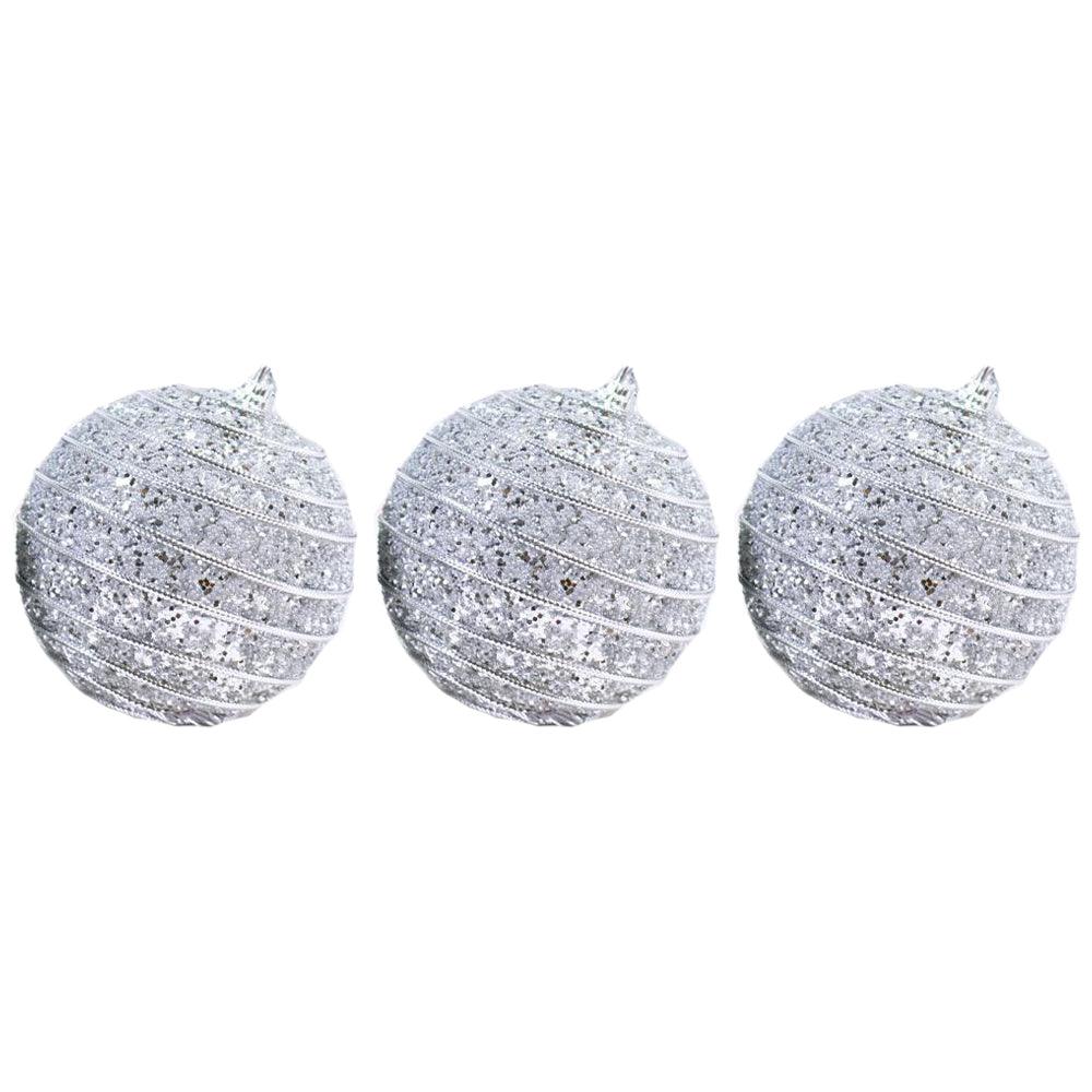 Christmas Striped Silver Balls Tree Decoration Set (3 Pcs) - Karout Online -Karout Online Shopping In lebanon - Karout Express Delivery 