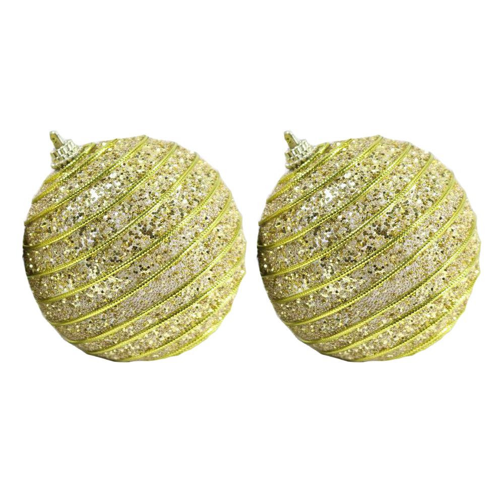 Christmas Gold 10 cm Striped Ball Tree Decoration Set (2 pcs) - Karout Online -Karout Online Shopping In lebanon - Karout Express Delivery 