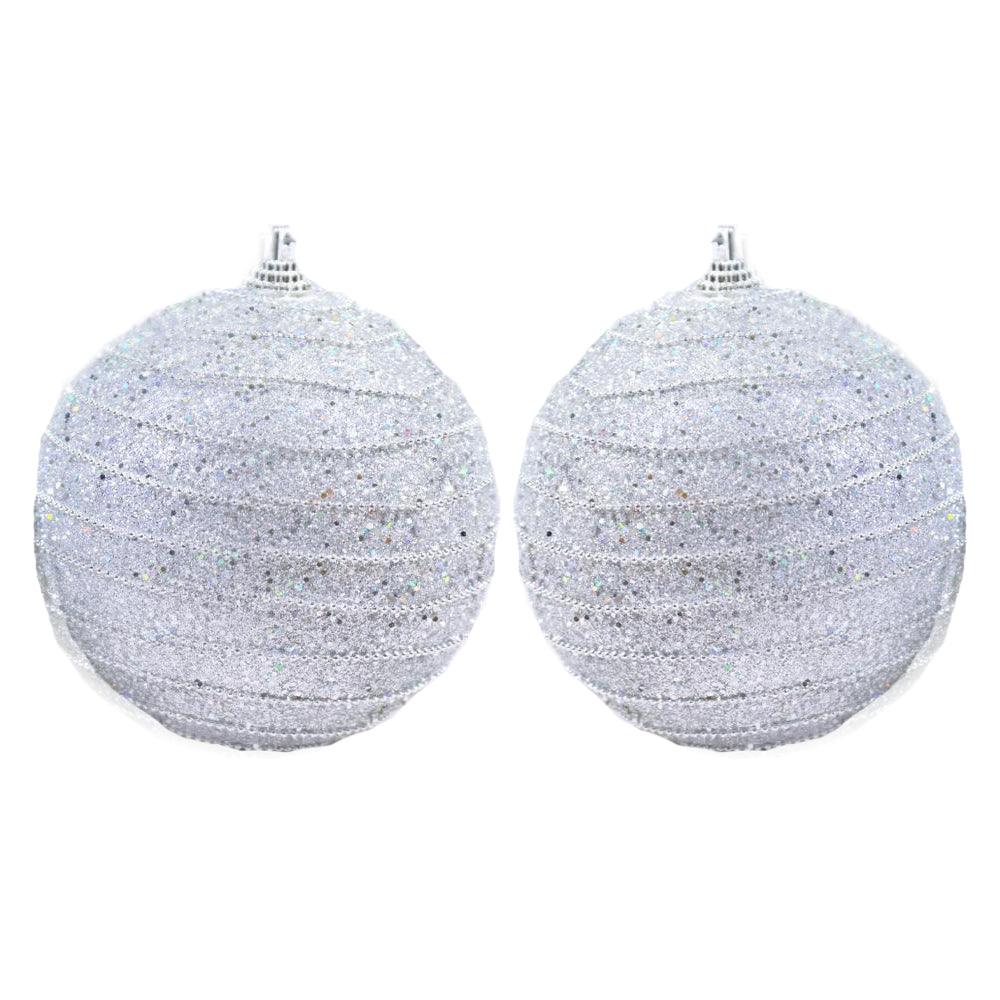 Christmas Silver 10 cm Striped Ball Tree Decoration Set (2 pcs) - Karout Online -Karout Online Shopping In lebanon - Karout Express Delivery 