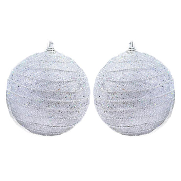 Christmas Silver 10 cm Striped Ball Tree Decoration Set (2 pcs) - Karout Online -Karout Online Shopping In lebanon - Karout Express Delivery 