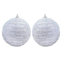Christmas Silver 10 cm Striped Ball Tree Decoration Set (2 pcs) - Karout Online -Karout Online Shopping In lebanon - Karout Express Delivery 