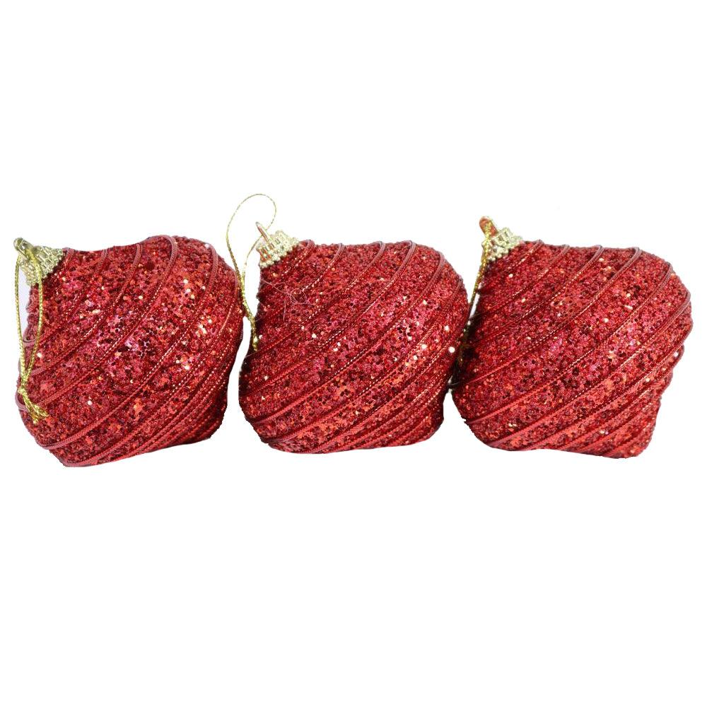 Christmas Oval Striped Red Balls Tree Decoration Set (3 Pcs) - Karout Online -Karout Online Shopping In lebanon - Karout Express Delivery 