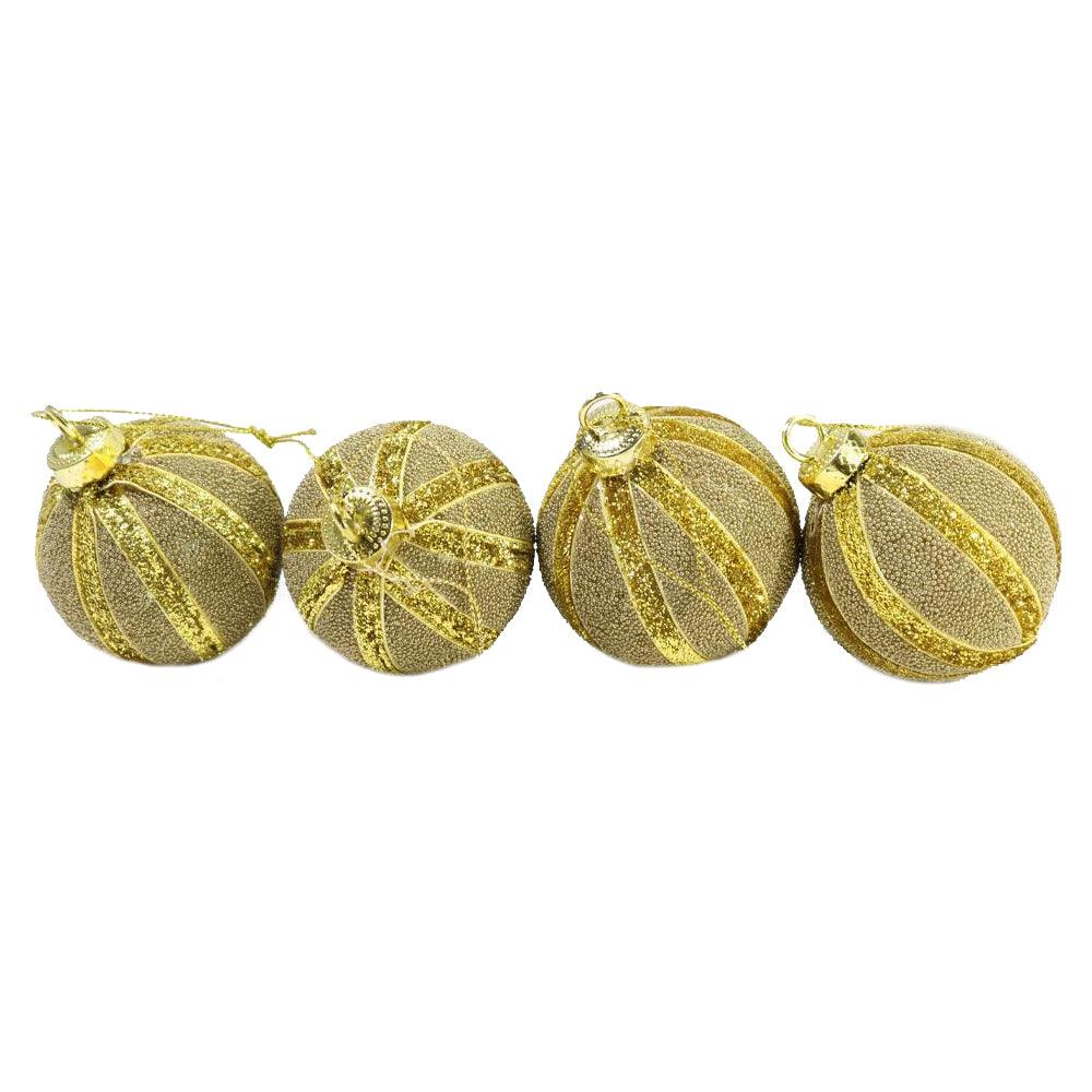 Christmas Striped Gold Balls 6 cm Tree Decoration Set (4 Pcs) - Karout Online -Karout Online Shopping In lebanon - Karout Express Delivery 