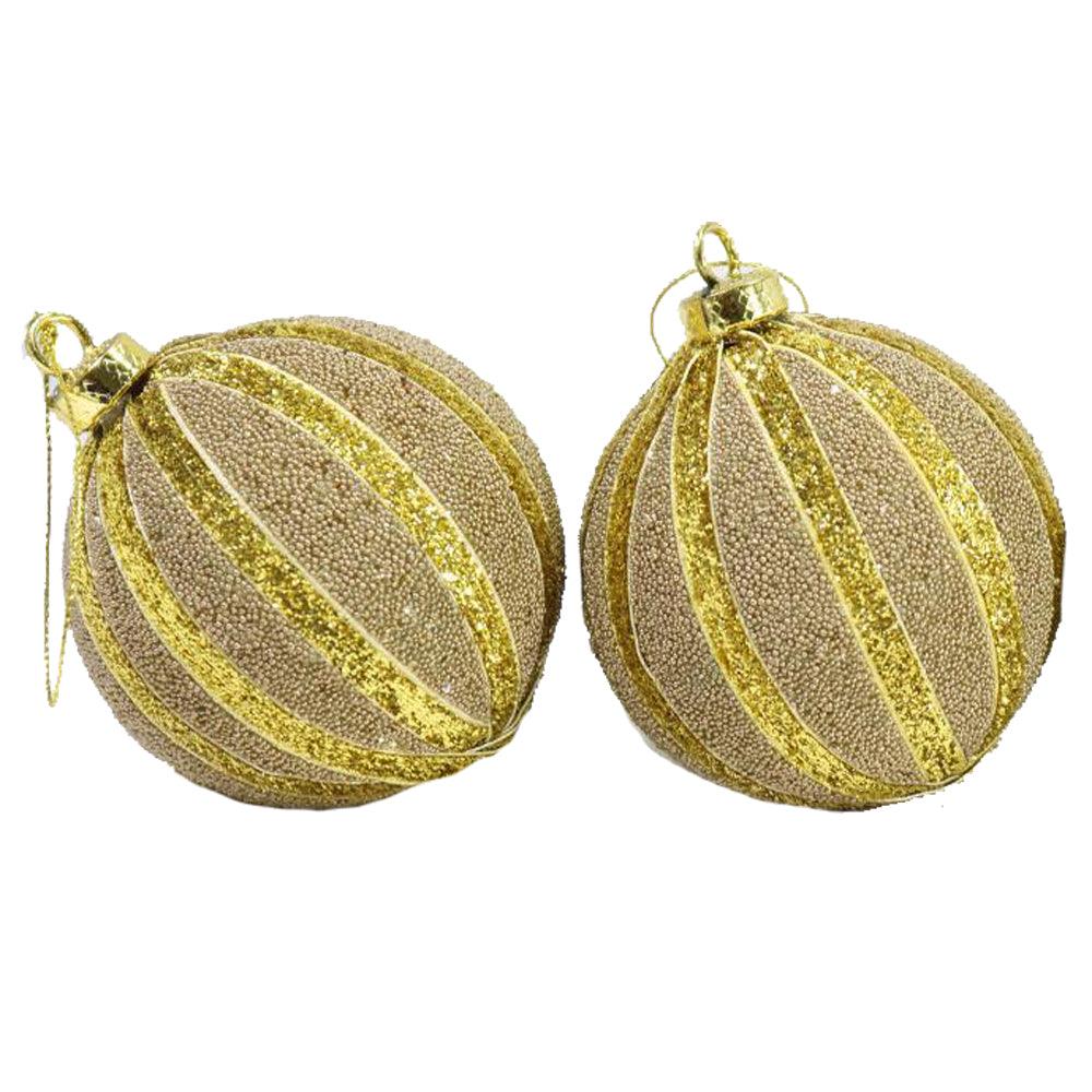 Christmas Gold Striped Ball 10 cm Tree Decoration Set (2 pcs) - Karout Online -Karout Online Shopping In lebanon - Karout Express Delivery 