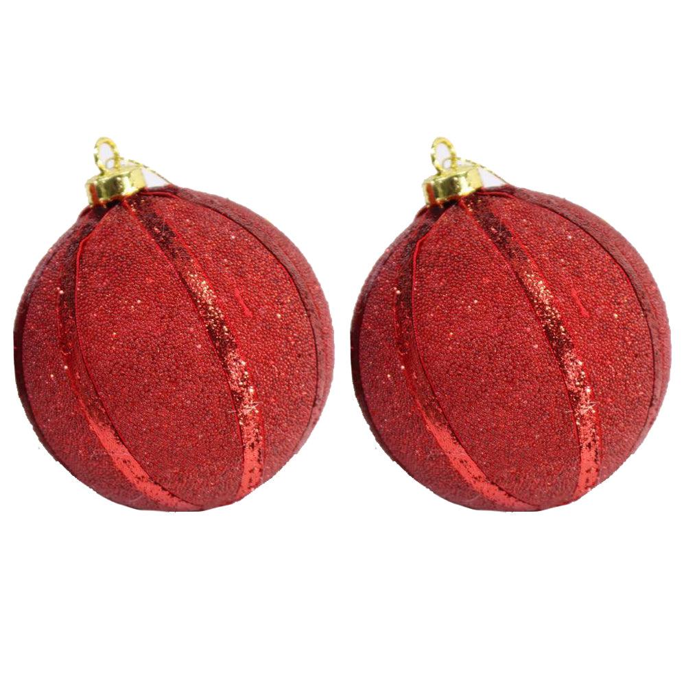 Christmas Striped Red Ball 10 cm Tree Decoration Set (2 pcs) - Karout Online -Karout Online Shopping In lebanon - Karout Express Delivery 