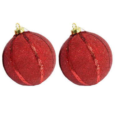 Christmas Striped Red Ball 10 cm Tree Decoration Set (2 pcs) - Karout Online -Karout Online Shopping In lebanon - Karout Express Delivery 