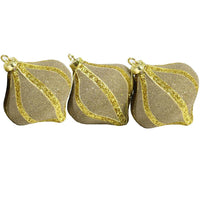 Christmas Oval Striped Gold Balls Tree Decoration Set (3 Pcs) - Karout Online -Karout Online Shopping In lebanon - Karout Express Delivery 