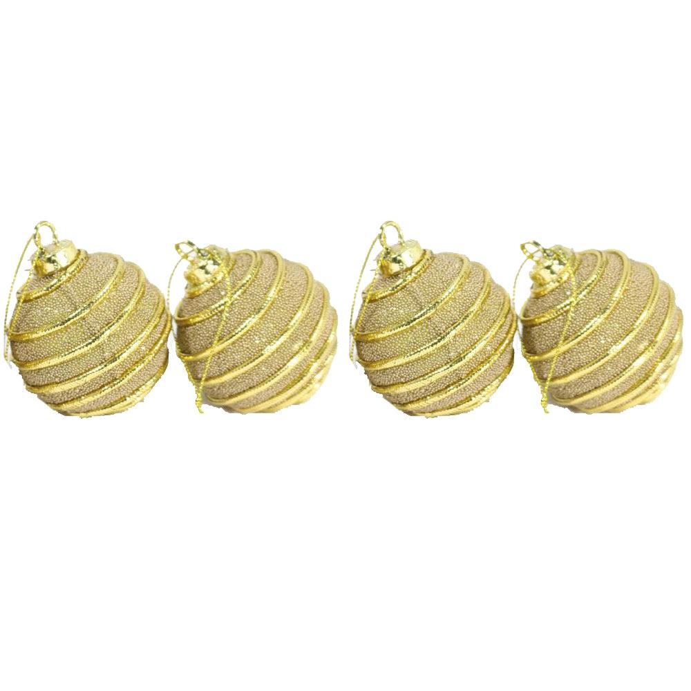 Christmas Striped Gold Balls Tree Decoration Set (4 Pcs) - Karout Online -Karout Online Shopping In lebanon - Karout Express Delivery 