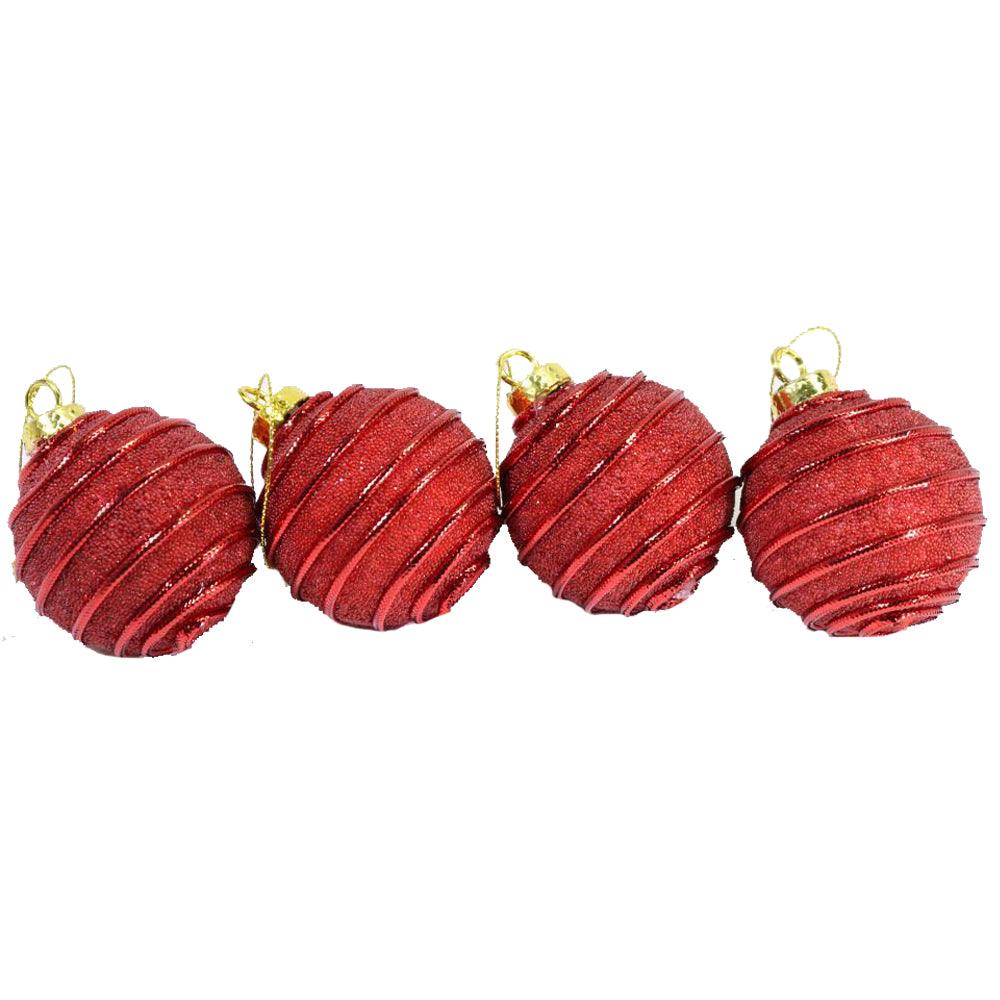 Christmas Striped Red Balls 6 cm Tree Decoration Set (4 Pcs) - Karout Online -Karout Online Shopping In lebanon - Karout Express Delivery 