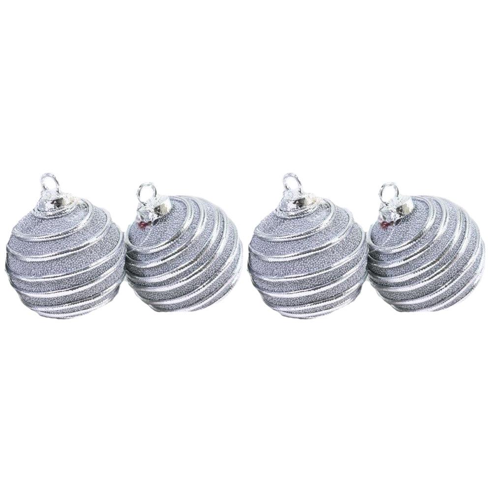 Christmas Striped Silver Balls 6 cm Tree Decoration Set (4 Pcs) - Karout Online -Karout Online Shopping In lebanon - Karout Express Delivery 