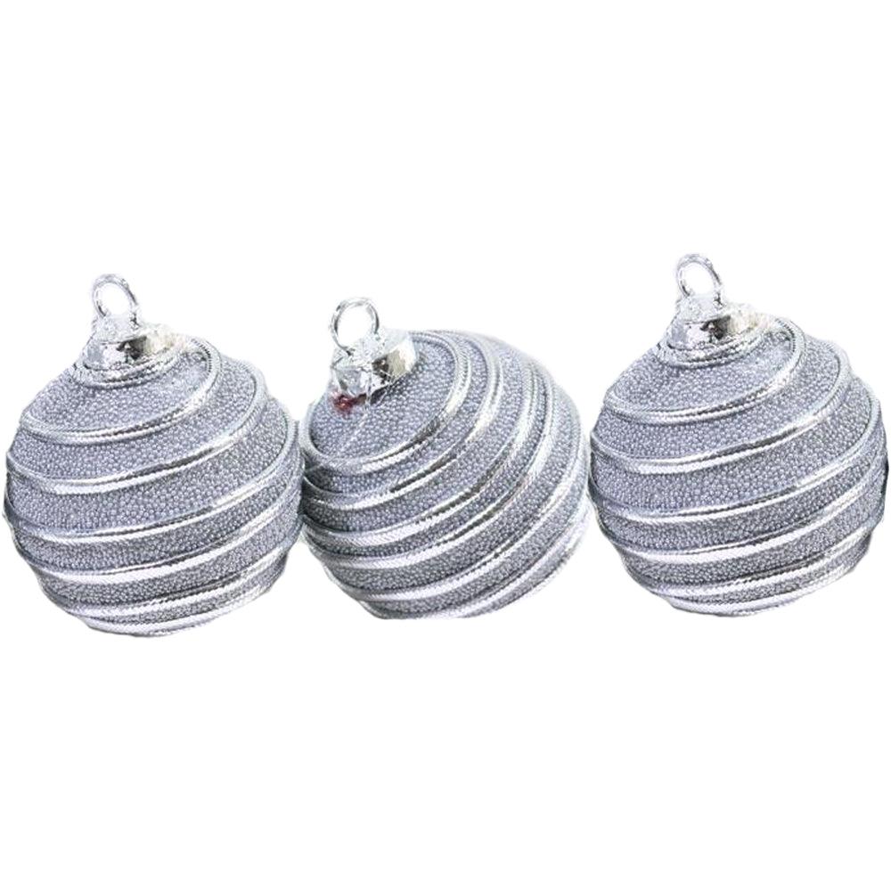 Christmas Silver 8 cm Striped Balls Tree Decoration Set (3 Pcs) - Karout Online -Karout Online Shopping In lebanon - Karout Express Delivery 