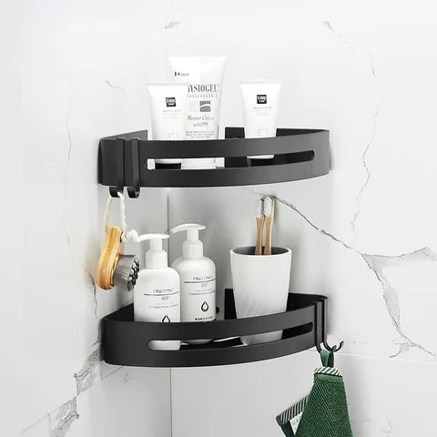 **(NET)**Bathroom Shelf Organizer Shower Storage Rack Black Corner Shelves Aluminum