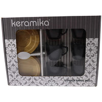 Porcelain Coffee Cups with wood Saucers Set ( 12 Pcs) - Karout Online -Karout Online Shopping In lebanon - Karout Express Delivery 