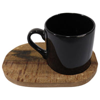 Porcelain Coffee Cups with wood Saucers Set ( 12 Pcs) - Karout Online -Karout Online Shopping In lebanon - Karout Express Delivery 