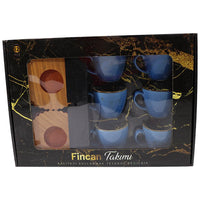 Porcelain Coffee Cups with wood Saucers Set ( 12 Pcs) - Karout Online -Karout Online Shopping In lebanon - Karout Express Delivery 