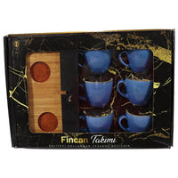 Porcelain Coffee Cups with wood Saucers Set ( 12 Pcs) - Karout Online -Karout Online Shopping In lebanon - Karout Express Delivery 