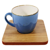 Porcelain Coffee Cups with wood Saucers Set ( 12 Pcs) - Karout Online -Karout Online Shopping In lebanon - Karout Express Delivery 