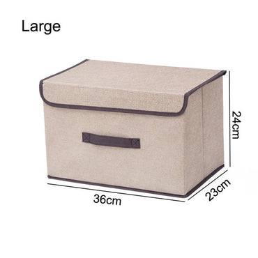 (NET) Cotton Linen Large Storage Box With Cap Clothes Socks Toys Organizer / 802122 / KC22-242-1