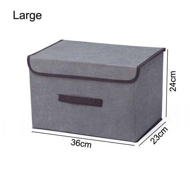 (NET) Cotton Linen Large Storage Box With Cap Clothes Socks Toys Organizer / 802122 / KC22-242-1