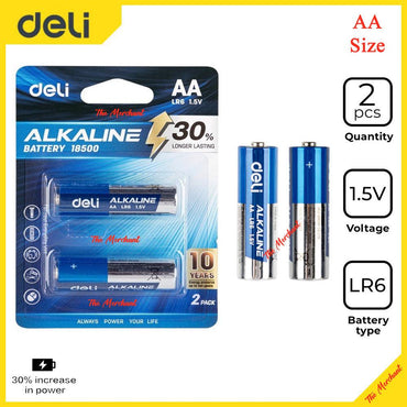 DELI AA ALKALINE BATTERY 18500 (2 PCS) LR6 1.5V - Karout Online -Karout Online Shopping In lebanon - Karout Express Delivery 