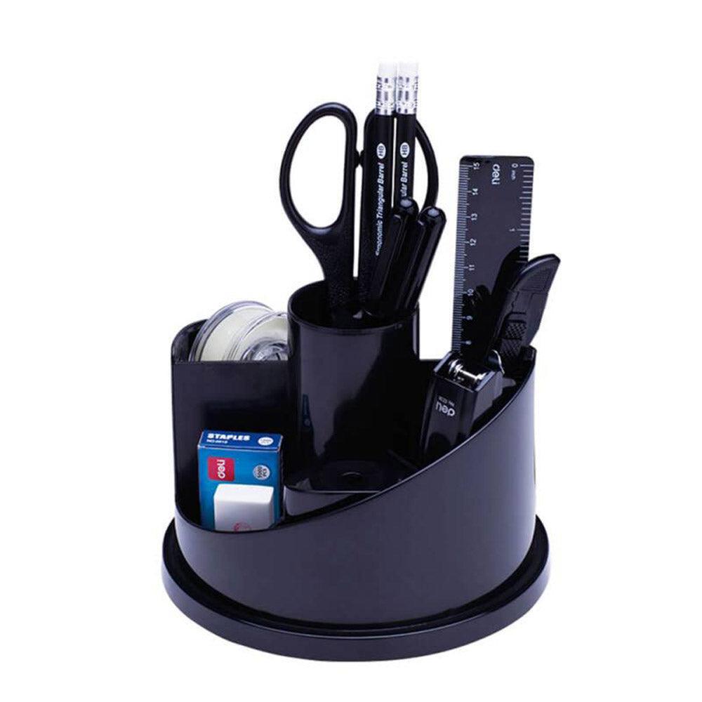 Deli 38251A Rotary Desk Organizer Set of 17 Pcs Black - Karout Online -Karout Online Shopping In lebanon - Karout Express Delivery 