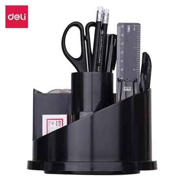 Deli 38251A Rotary Desk Organizer Set of 17 Pcs Black - Karout Online -Karout Online Shopping In lebanon - Karout Express Delivery 