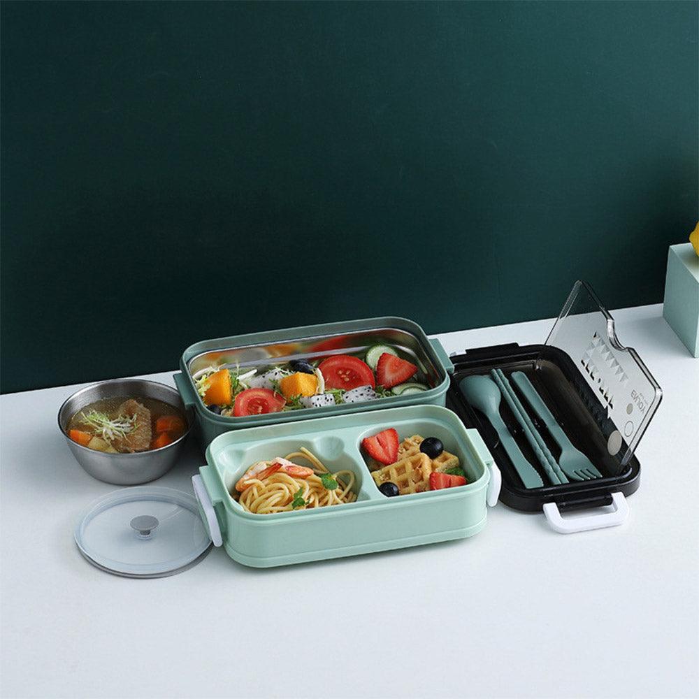 Enjoy Meal Time Lunch box Double layer Food Container Spoon Fork Chopsticks Tableware Set / JT-008 - Karout Online -Karout Online Shopping In lebanon - Karout Express Delivery 