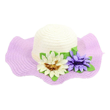 Straw Flower Designed Wide Brim Women Hat.