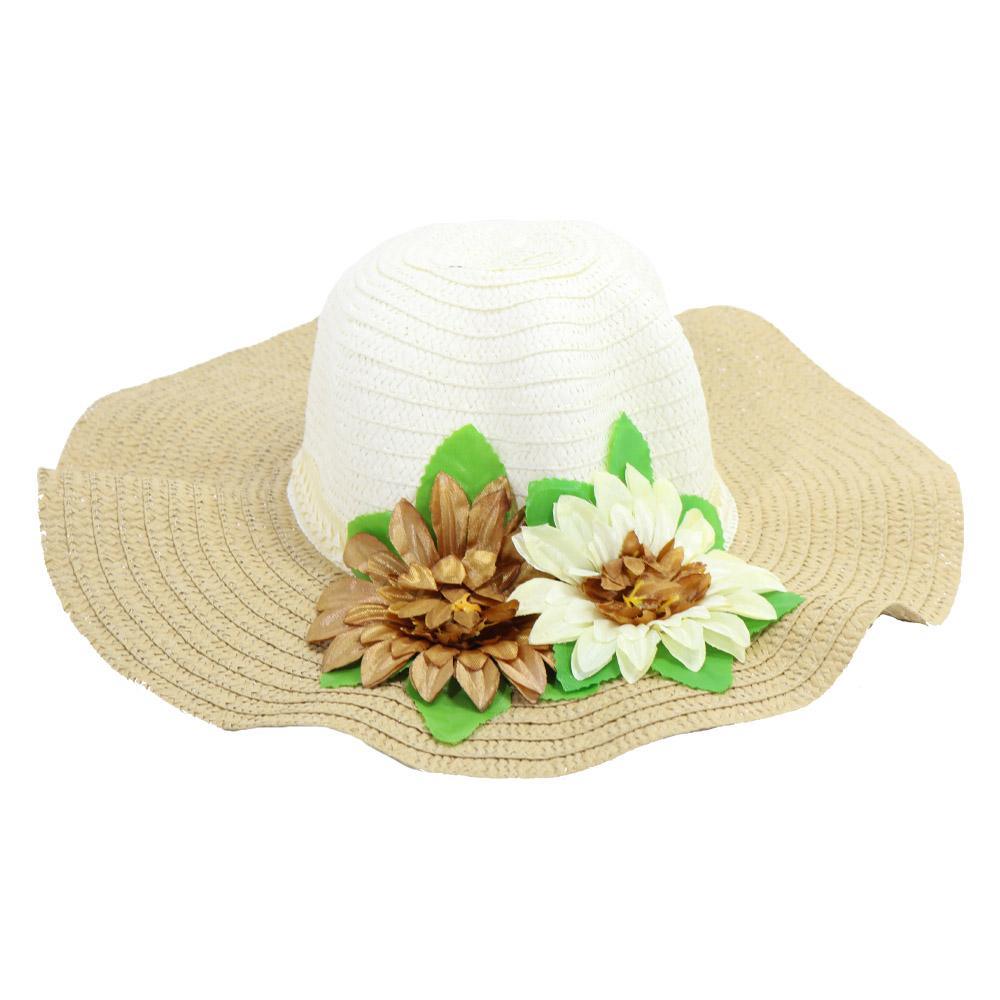 Straw Flower Designed Wide Brim Women Hat.
