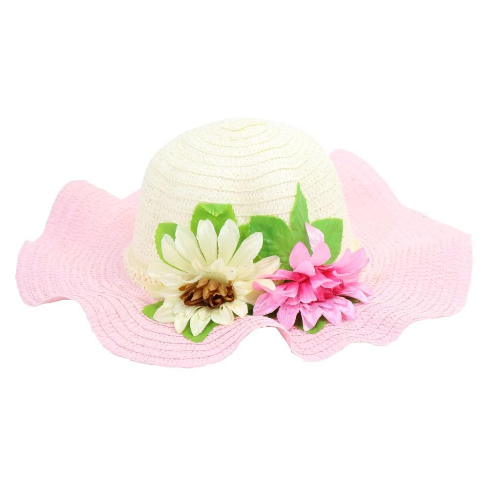 Straw Flower Designed Wide Brim Women Hat.