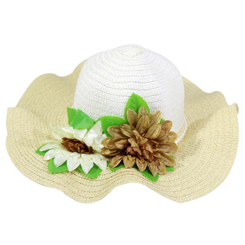 Straw Flower Designed Wide Brim Women Hat - Karout Online -Karout Online Shopping In lebanon - Karout Express Delivery 