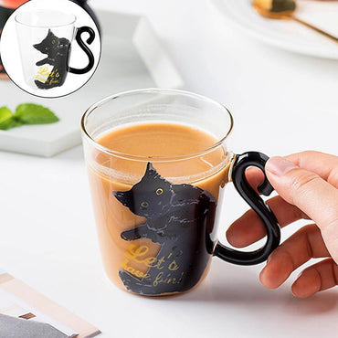 **(NET)**Glass Water Cup Creative Cute Cat Mug Tail Handle / KC22-252
