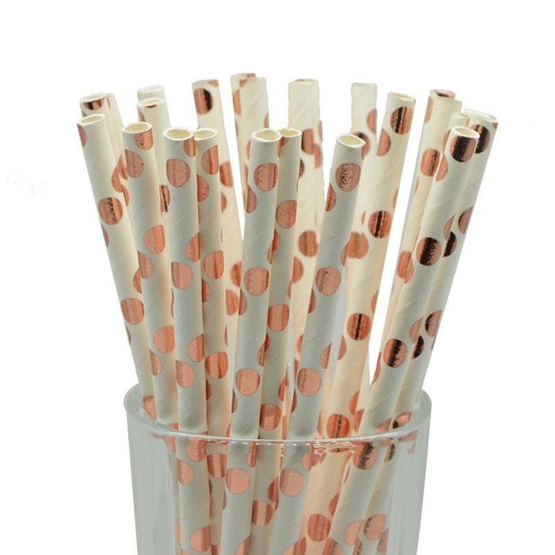 Paper Straws Eco Friendly Straws Rose Gold 100Pcs