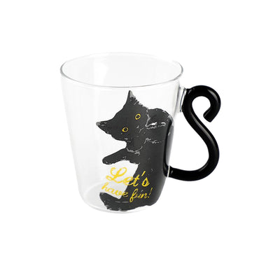 **(NET)**Glass Water Cup Creative Cute Cat Mug Tail Handle / KC22-252