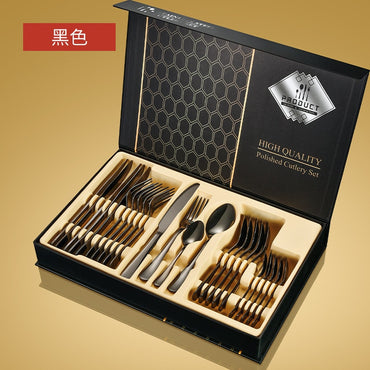 Western Tableware 24 piece Set Creative Stainless Steel Steak Knife, (Net) Fork And Spoon Set With Bag / KC22-324
