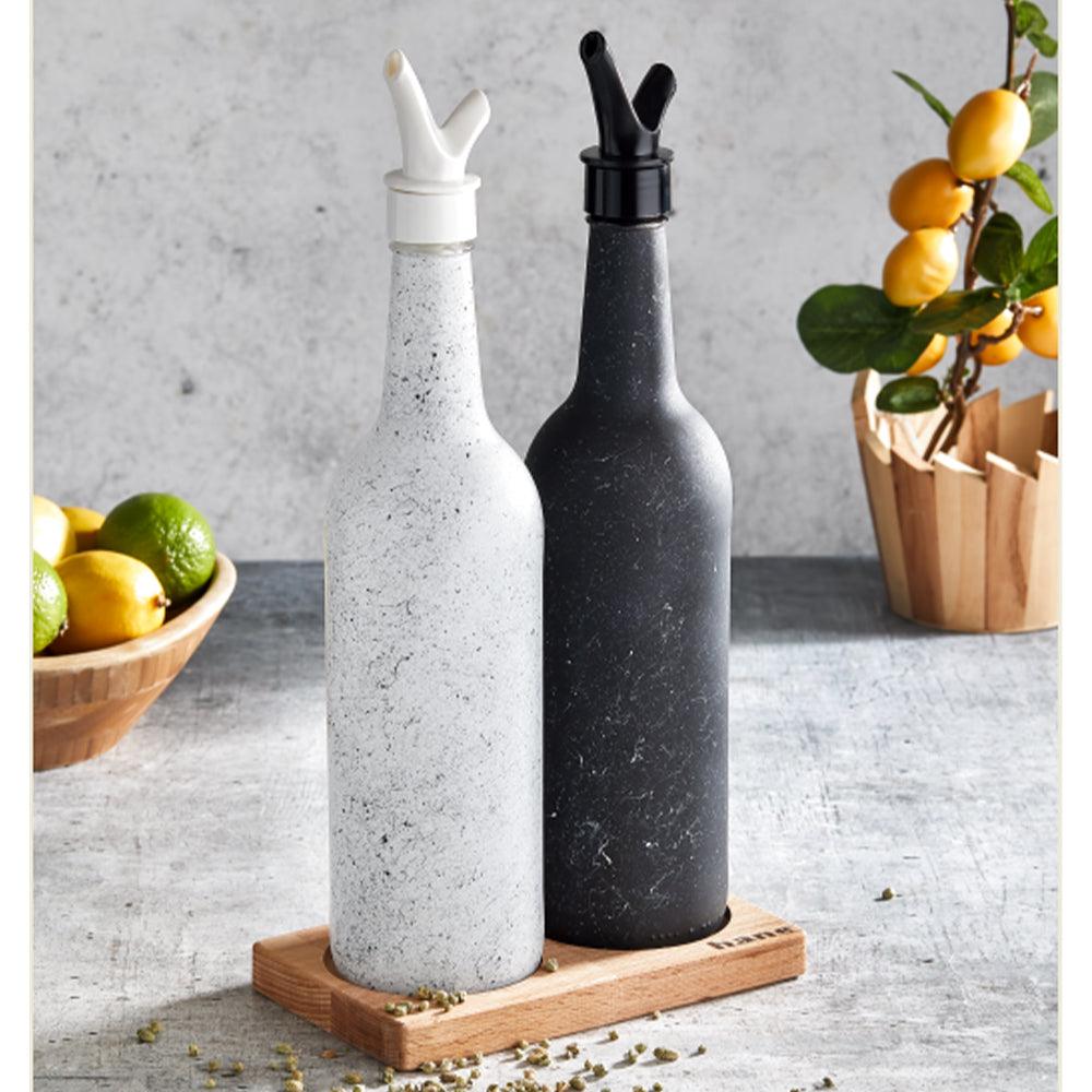 Hane Oil Bottle Set with Wooden Stand 2 pcs - Karout Online -Karout Online Shopping In lebanon - Karout Express Delivery 