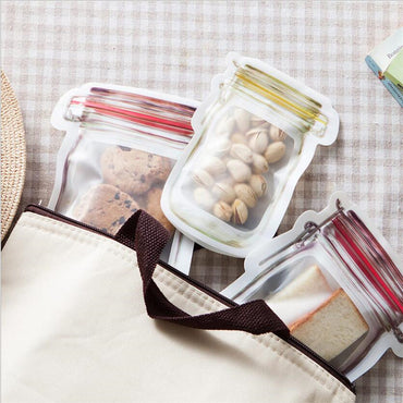 Reusable Plastic Mason Jar Zipper Bags Ziplock Home Saver Storage 10  Bags